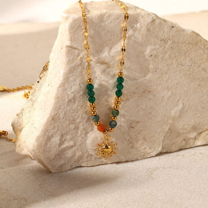 Sun Charm Beaded Gemstone Necklace
