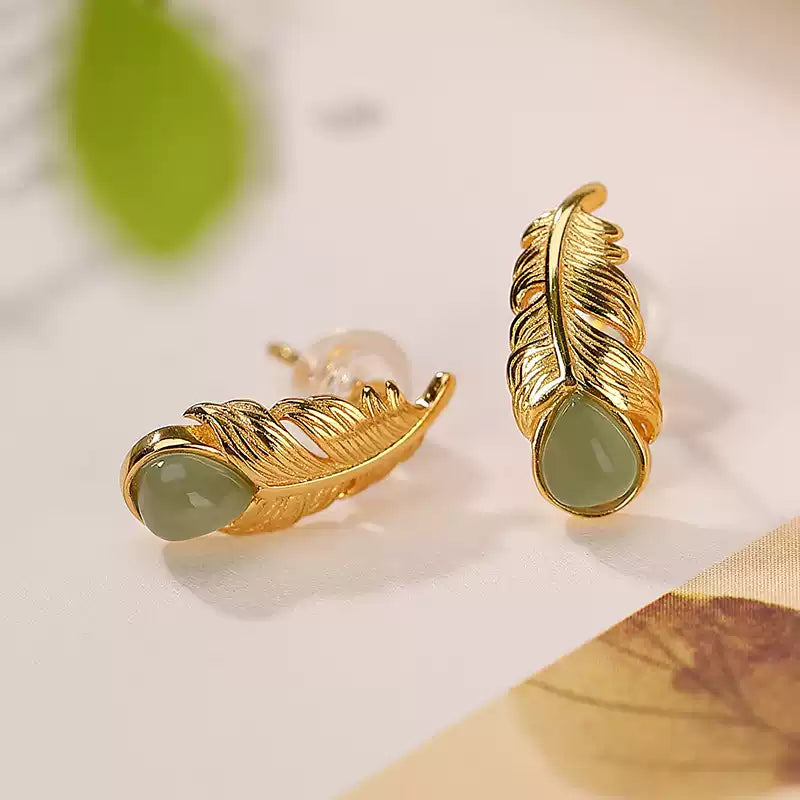 Ophelia Jade Leaf Drop Earrings