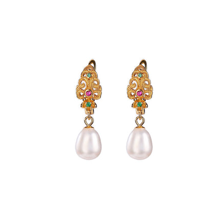 Colorful Gem Pearl Drop Earrings
