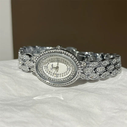 Oval Crystal Embellished Bracelet Watch