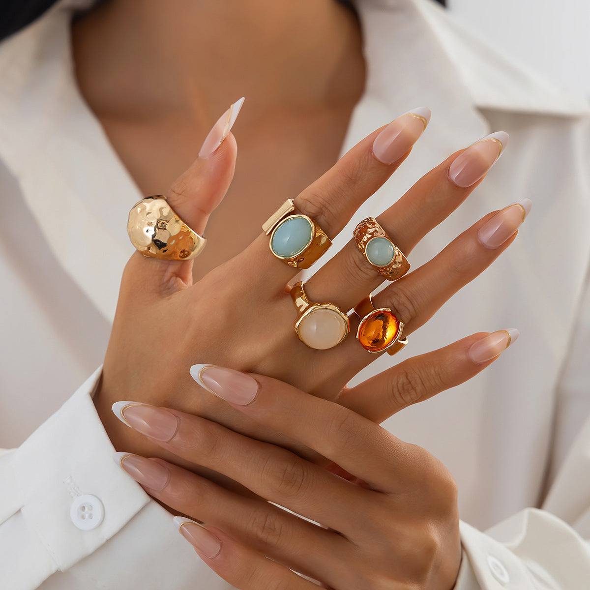 5-piece Adjustable Gemstone Ring Set