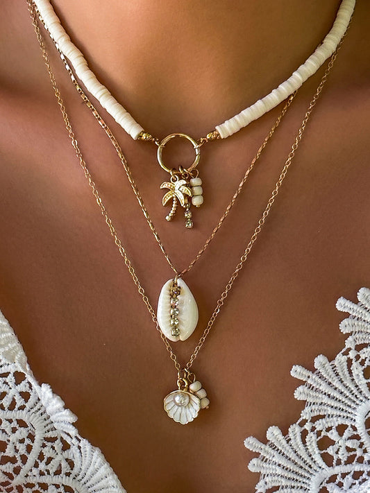 Shell and Sunflower Pendant Multi-layered Necklace