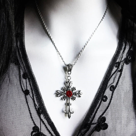 Baroque Gothic Large Silver Cross Pendant Necklace