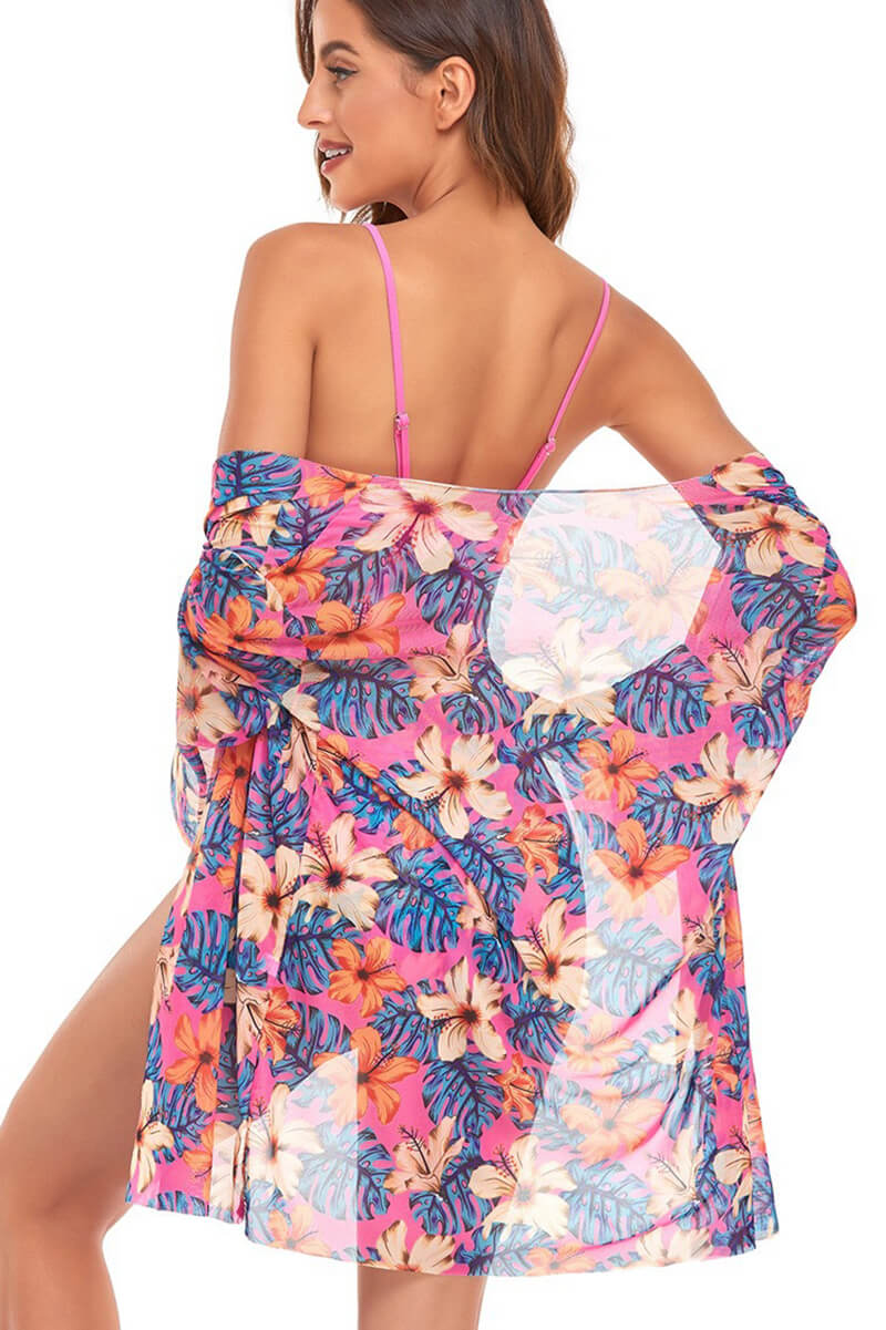 Olivia® | Pink Print Beach Blouse and Bikini Set