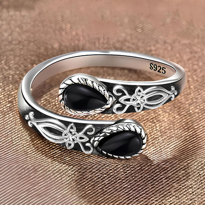 Obsidian Witchs Knot Protection Ring