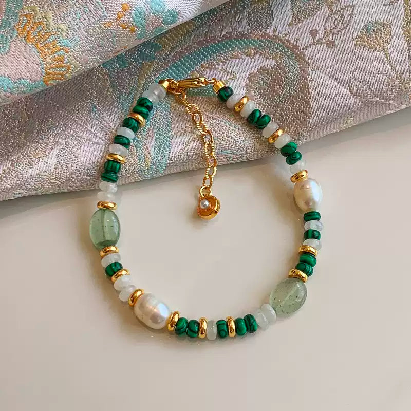 Freshwater Pearl & Malachite Beaded Bracelet