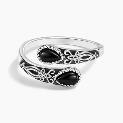 Obsidian Witchs Knot Protection Ring