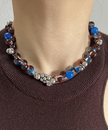 Original Colorblock Stainless Steel Acrylic Beads Gratuated Bead Necklace Yr010