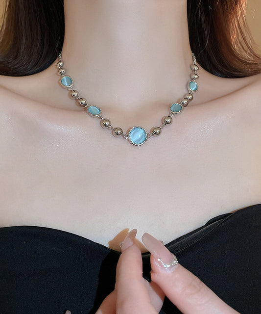 Original Design Blue Alloy Resin Crystal Tassel Princess Necklace Po057
