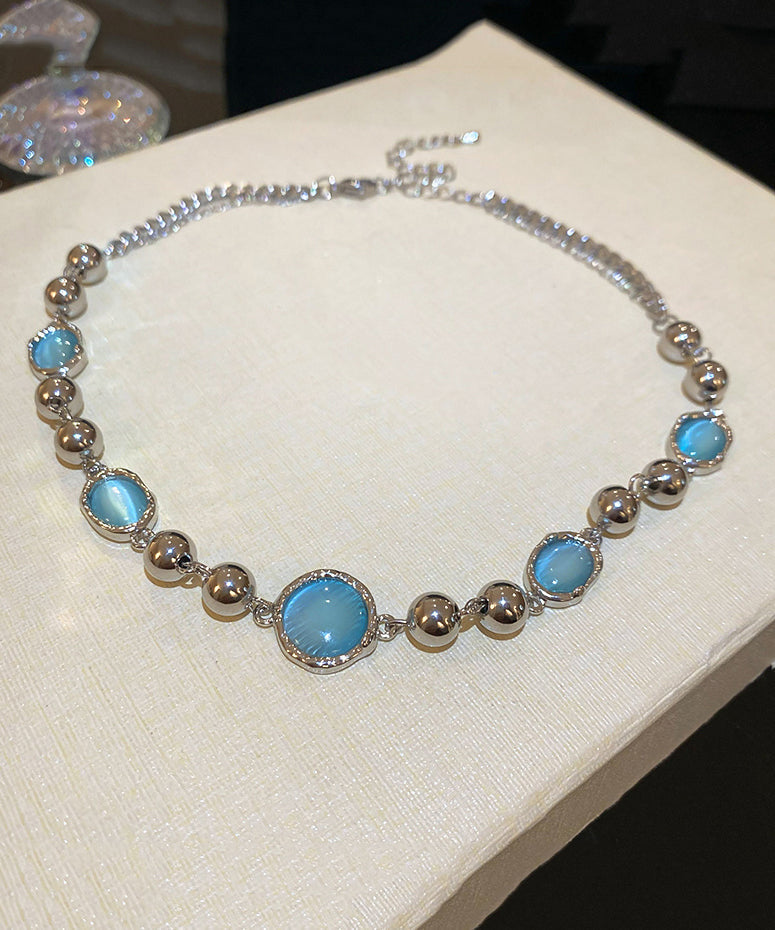 Original Design Blue Alloy Resin Crystal Tassel Princess Necklace Po057