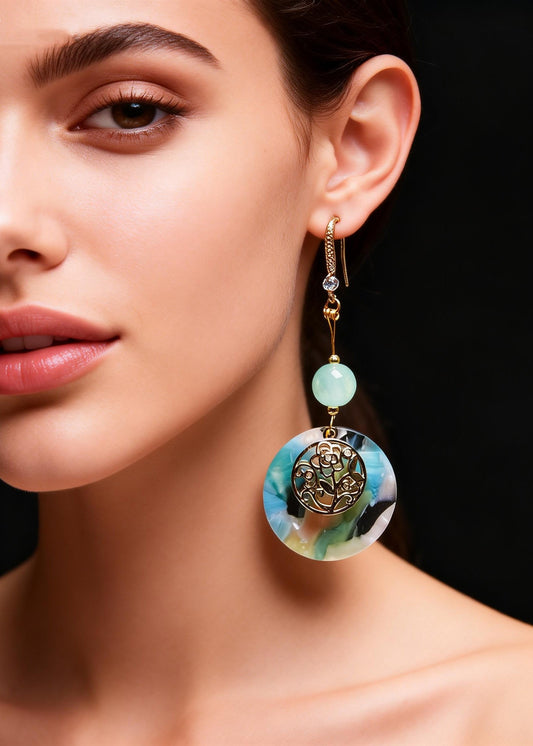 Original Design Blue Circular Jade National Style Drop Earrings