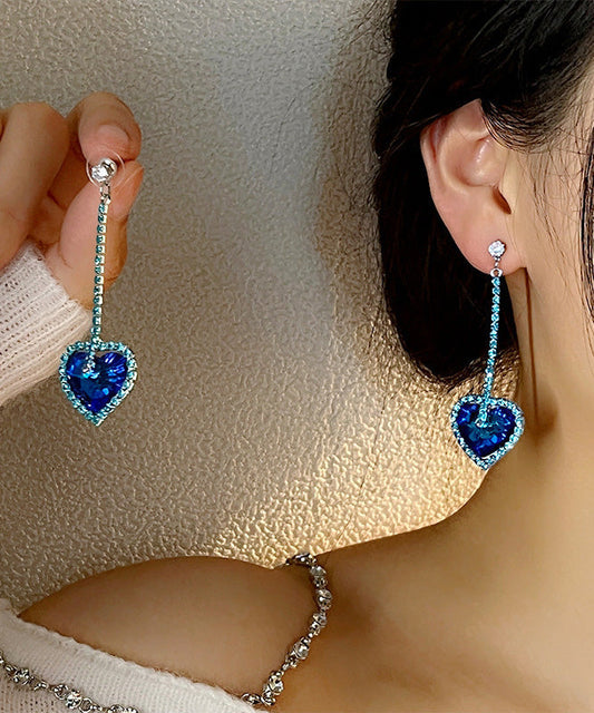 Original Design Blue Sterling Silver Zircon Love Drop Earrings