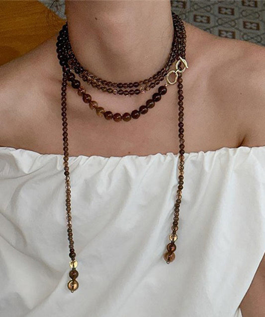 Original Design Chocolate Alloy Crystal Beadin Gratuated Bead Necklace Yu001
