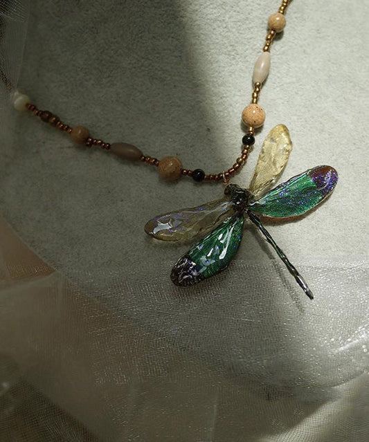 Original Design Colorblock Beading Dragonfly Pendant Necklace Qj052