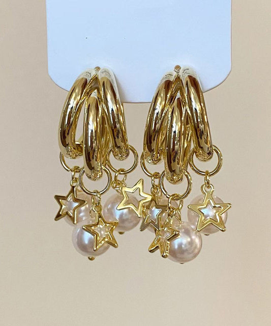 Original Design Gold Faux Pearl Tassel Earrings