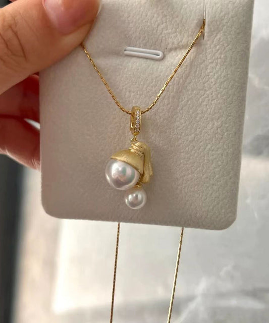 Original Design Gold Sterling Silver Overgild Pearl Pendant Necklace Yi034