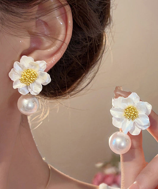 Original Design White Acrylic Alloy Pearl Stud Earrings