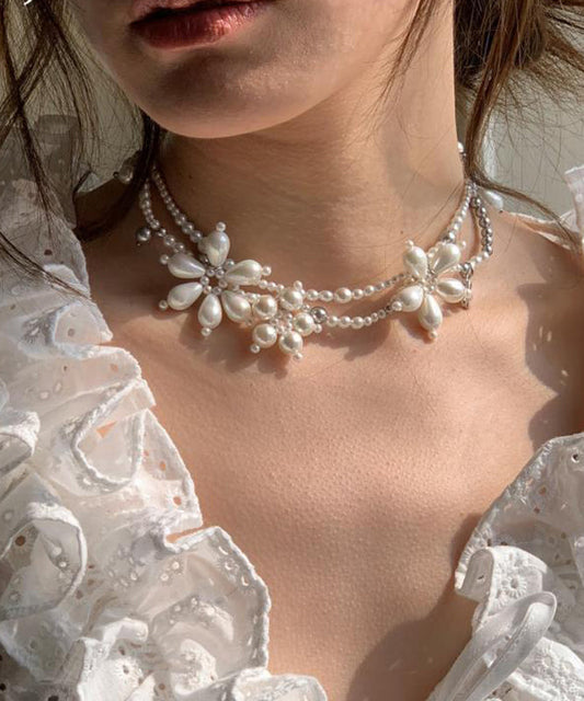 Original Design White Alloy Pearl Beading Pendant Necklace Yu022