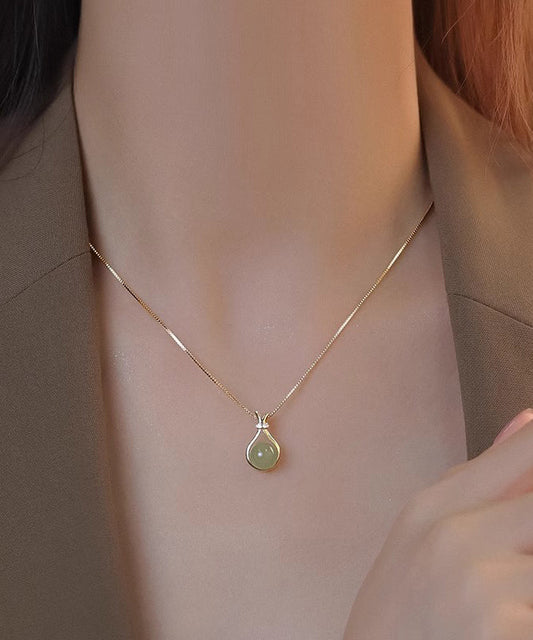 Original Gold Sterling Silver Overgild Zircon Chalcedony Pendant Necklace Wf022