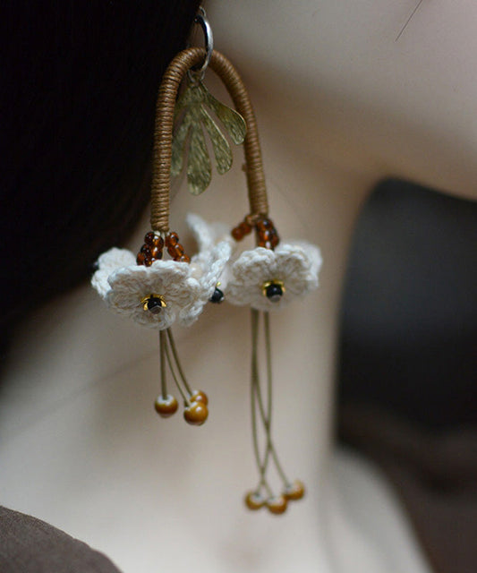 Original White Sterling Silver Handmade Weaving Tassel Drop Earrings