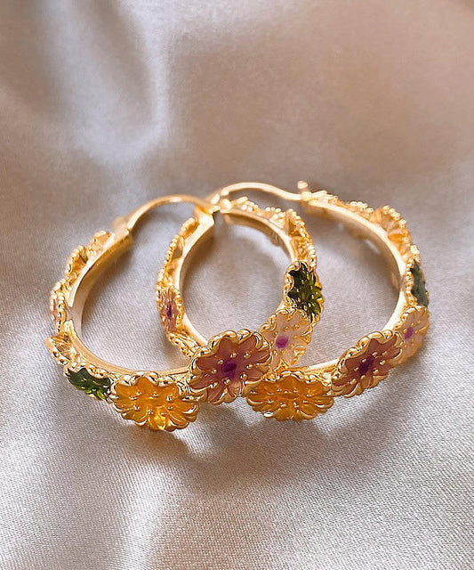 Oversize Gold Copper Alloy Drip Glaze Hoop Earrings