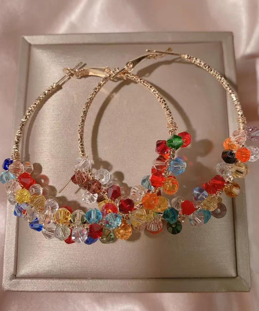 Oversize Gold Copper Overgild Crystal Hoop Earrings