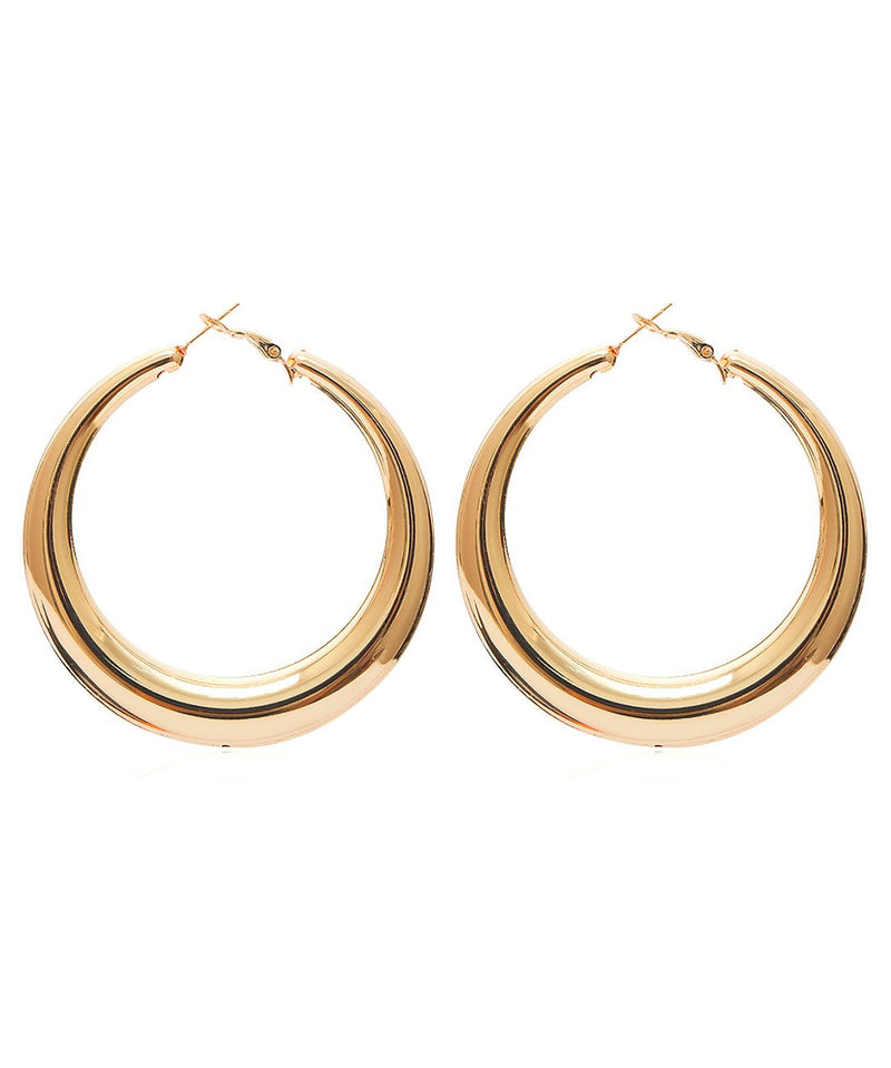 Oversize Gold Metal Alloy Oval Hoop Earrings