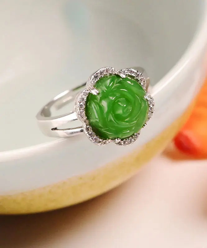 Green Sterling Silver Jade Zircon Rings
