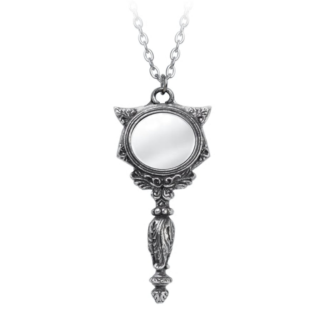Sacred Cat Goddess Vanitas Pendant Mirror Necklace by Alchemy Gothic