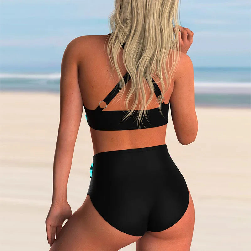 Yolanda® | High Waisted Push-up Halter Bikini Set