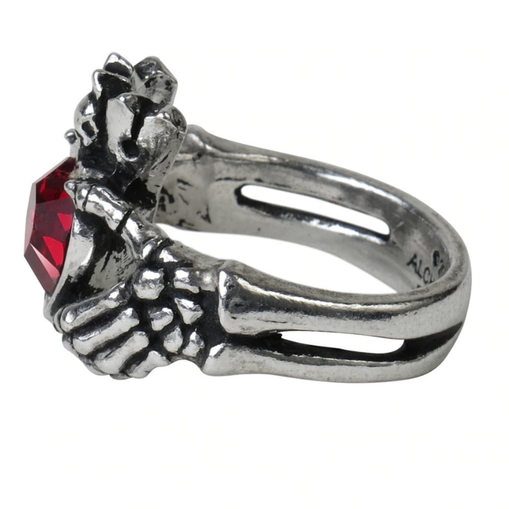 Claddagh by Night Red Crystal Heart Ring by Alchemy Gothic