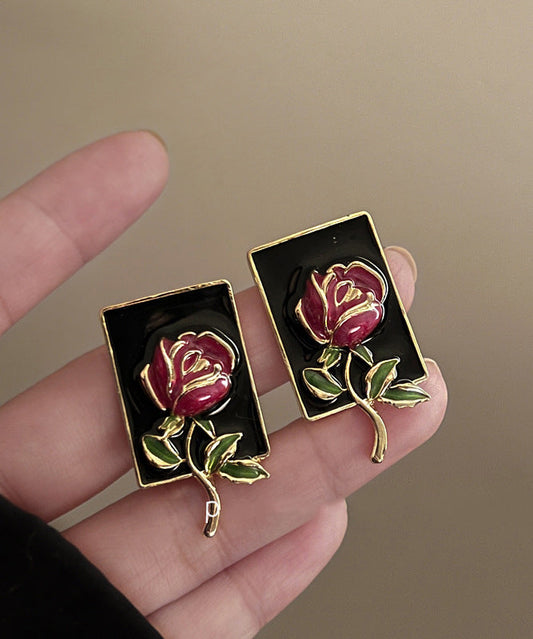 Regular Gold Sterling Silver Overgild Rose Drip Glaze Stud Earring
