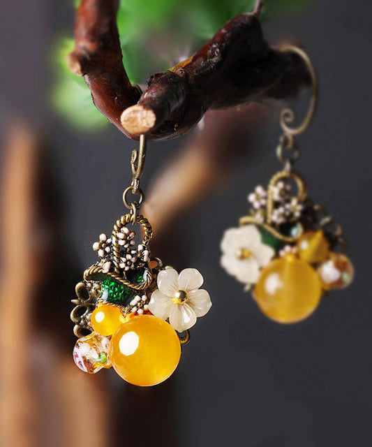 Regular Yellow Copper Pearl Coloured Glaze Oil Drip Drop Earrings
