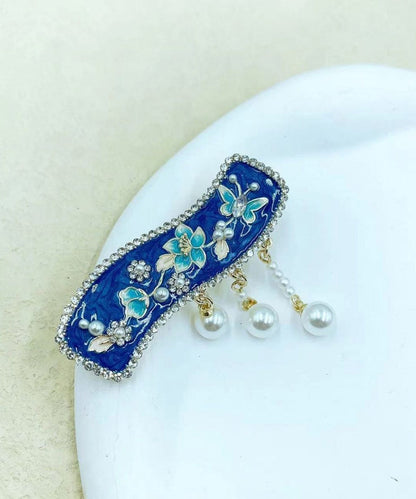 Retro Blue Alloy Dripping Glaze Pearl Tassel Hairpin