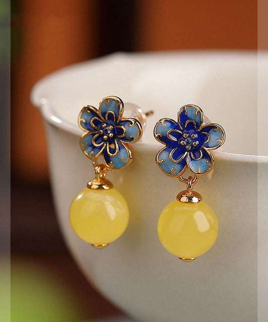 Retro Blue Sterling Silver Overgild Beeswax Drop Earrings