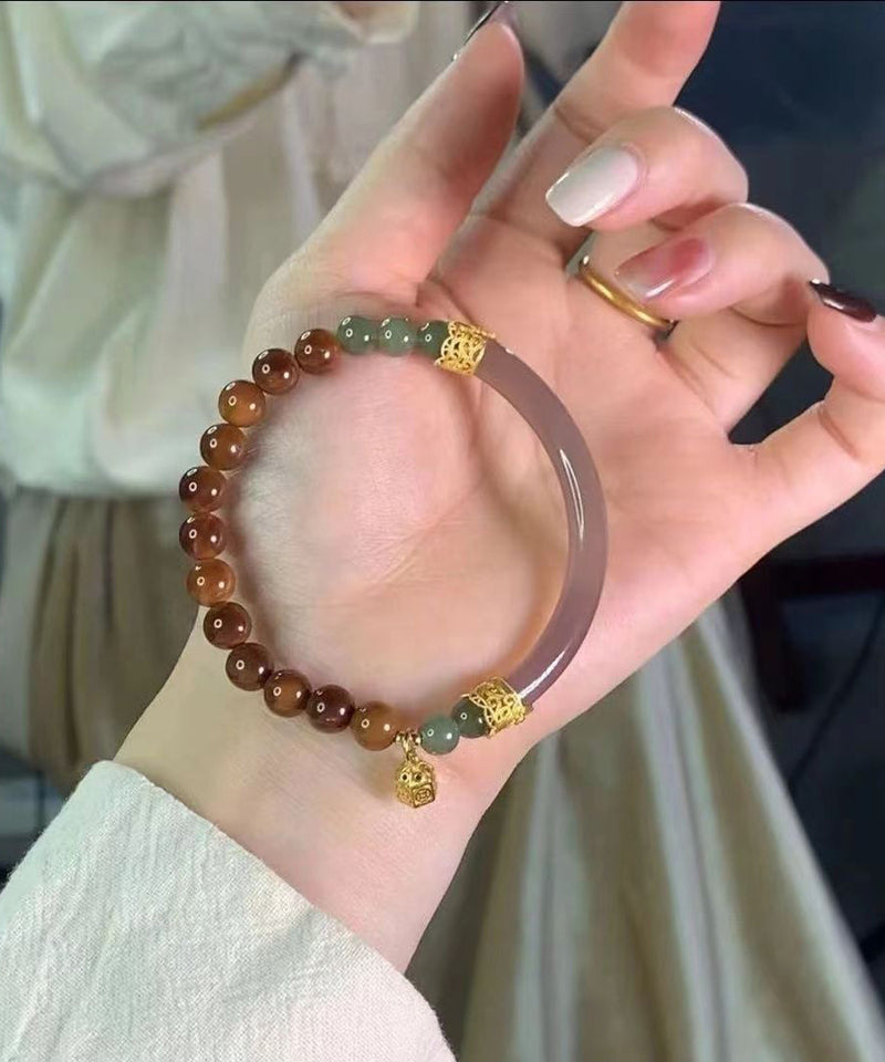 Retro Brown Beading Patchwork Jade Charm Bracelet Gh1057