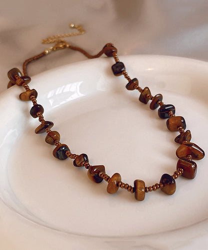 Retro Chocolate Alloy Tiger Eye Stone Beading Gratuated Bead Necklace Wi040