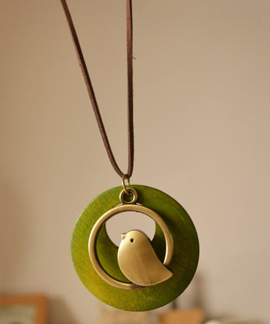 Retro Green Cotton Fabric Little Bird Pendant Necklace Yi008