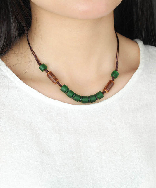 Retro Green Hand Woven Coloured Glaze Gratuated Bead Necklace Kx1014