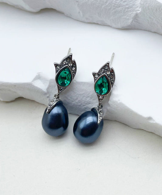 Retro Royal Blue Copper Glass Pearl Tassel Drop Earrings
