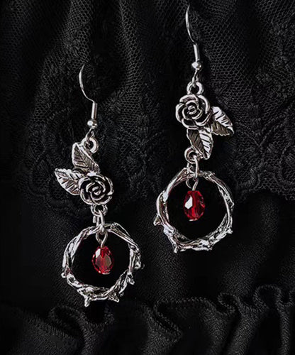 Retro Silk Sterling Silver Alloy Crystal Rose Drop Earrings