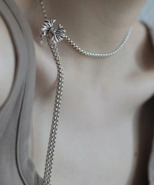 Retro Silk Sterling Silver Bow Tassel Pendant Necklace Gh1072
