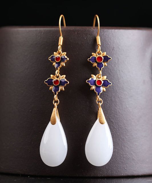 Retro White Gold Plated Bowlder Drop Earrings