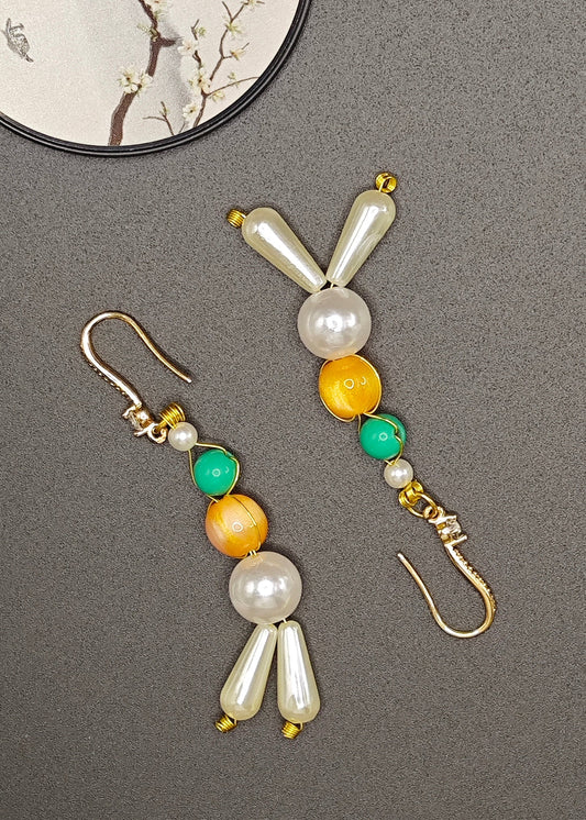 Retro White Pearl Fine Turquoise Oriental Drop Earrings