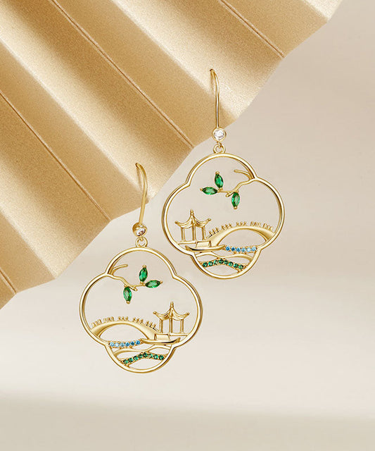 Retro Yellow Sterling Silver Overgild Zirconhoop Earrings