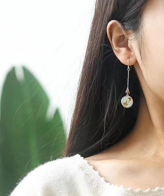 Retro Yellow Sterling Silverbamboo Leaf Drop Earrings