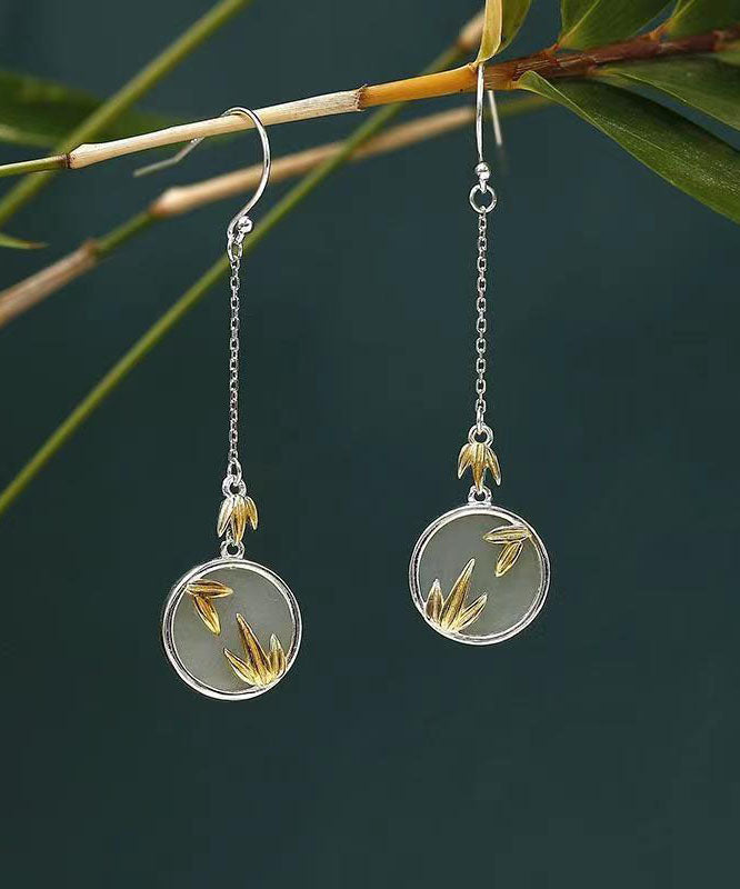 Retro Yellow Sterling Silverbamboo Leaf Drop Earrings