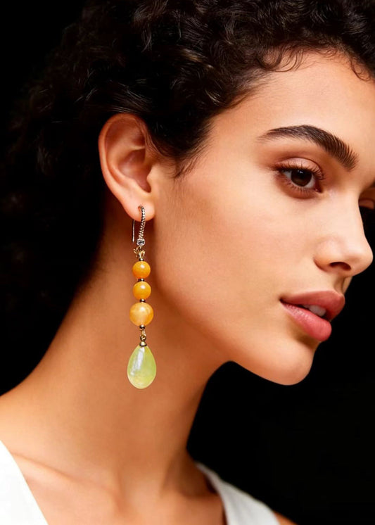 Retro Yellow Water Droplet Fine Beeswaxl Drop Earrings