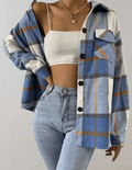 LM | Stylish blue plaid oversized ladies coat
