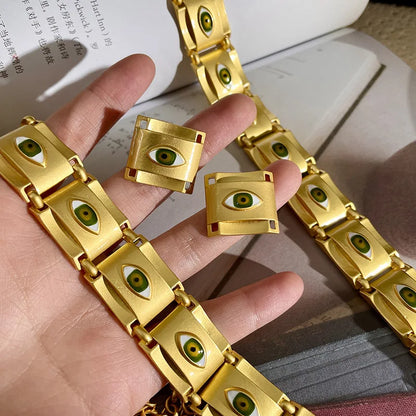 Gold Square Eye Necklace & Earrings Set